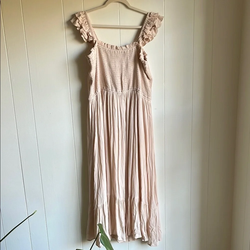 NWT Jodifl Women’s Cream Boho Cottage Core Maxi Ruffle Smocked Dress Sz 2X